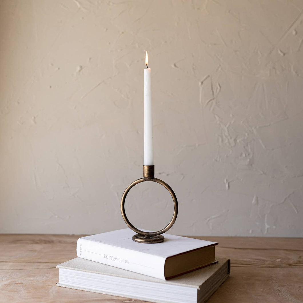 Brass Round Sculpture Taper Candle Holder