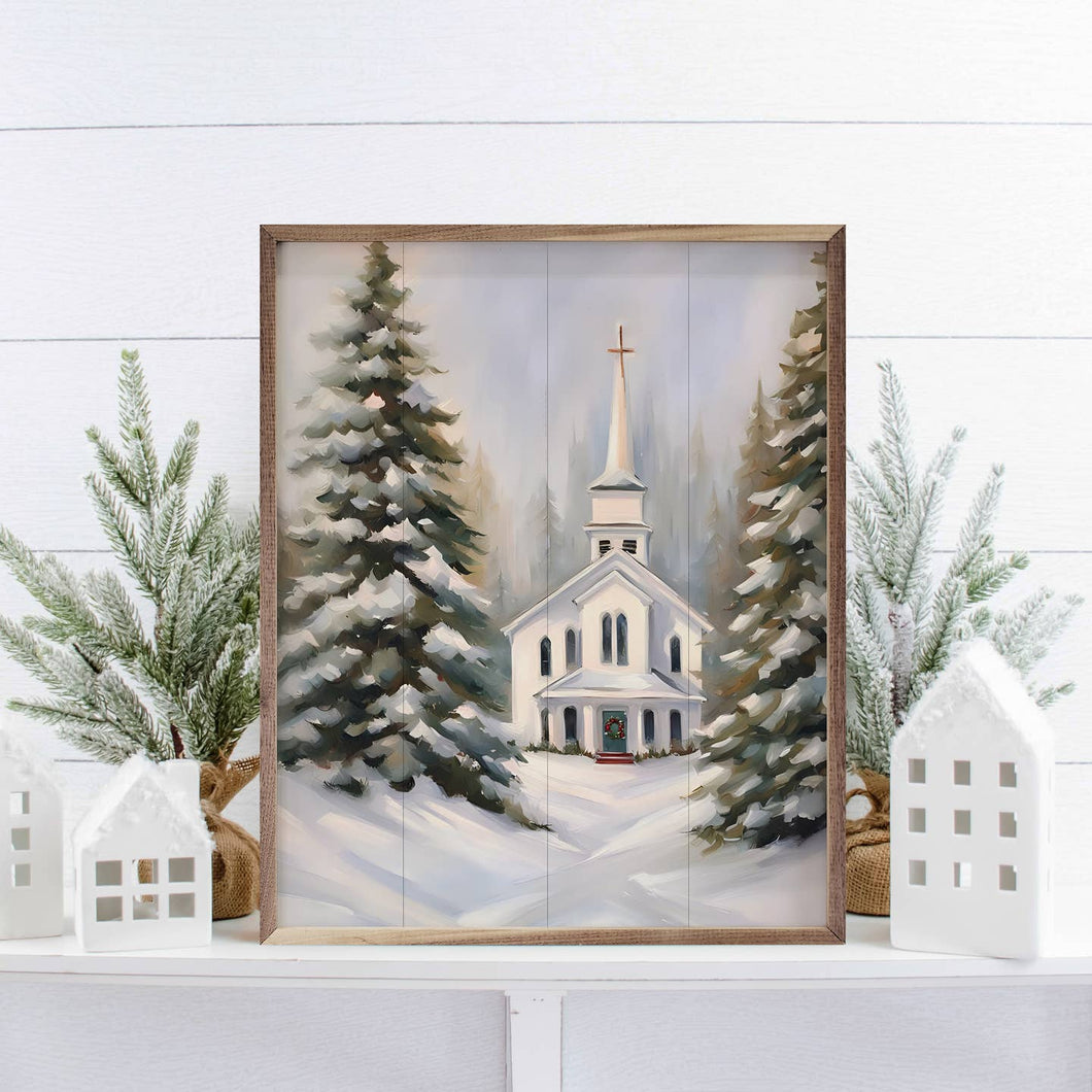 Church with Snow Wall Art