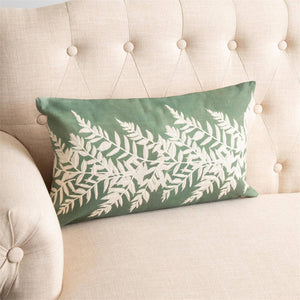Embroidered Leafy Green Pillow