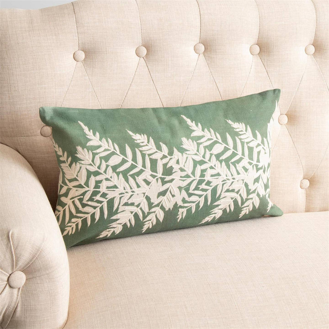Embroidered Leafy Green Pillow