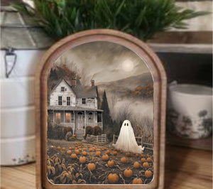 Arch Top Moody Ghost House Framed Art