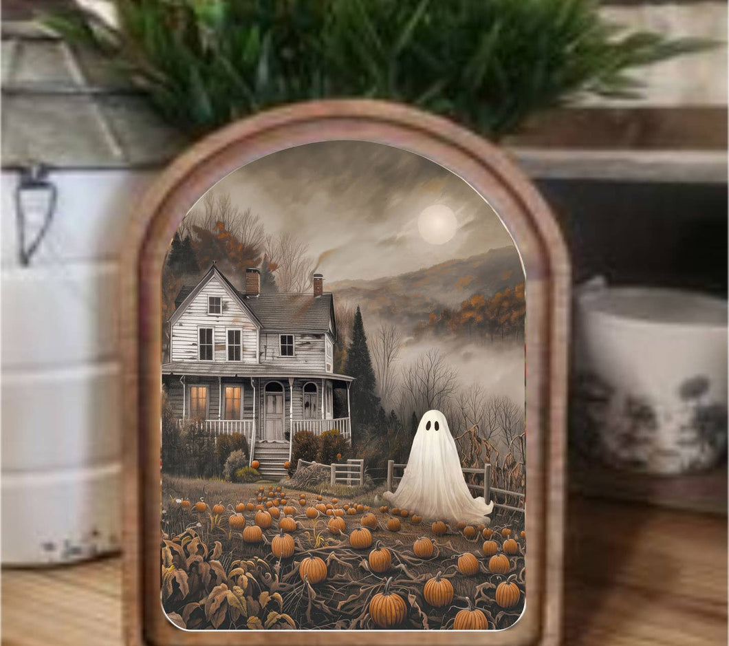 Arch Top Moody Ghost House Framed Art