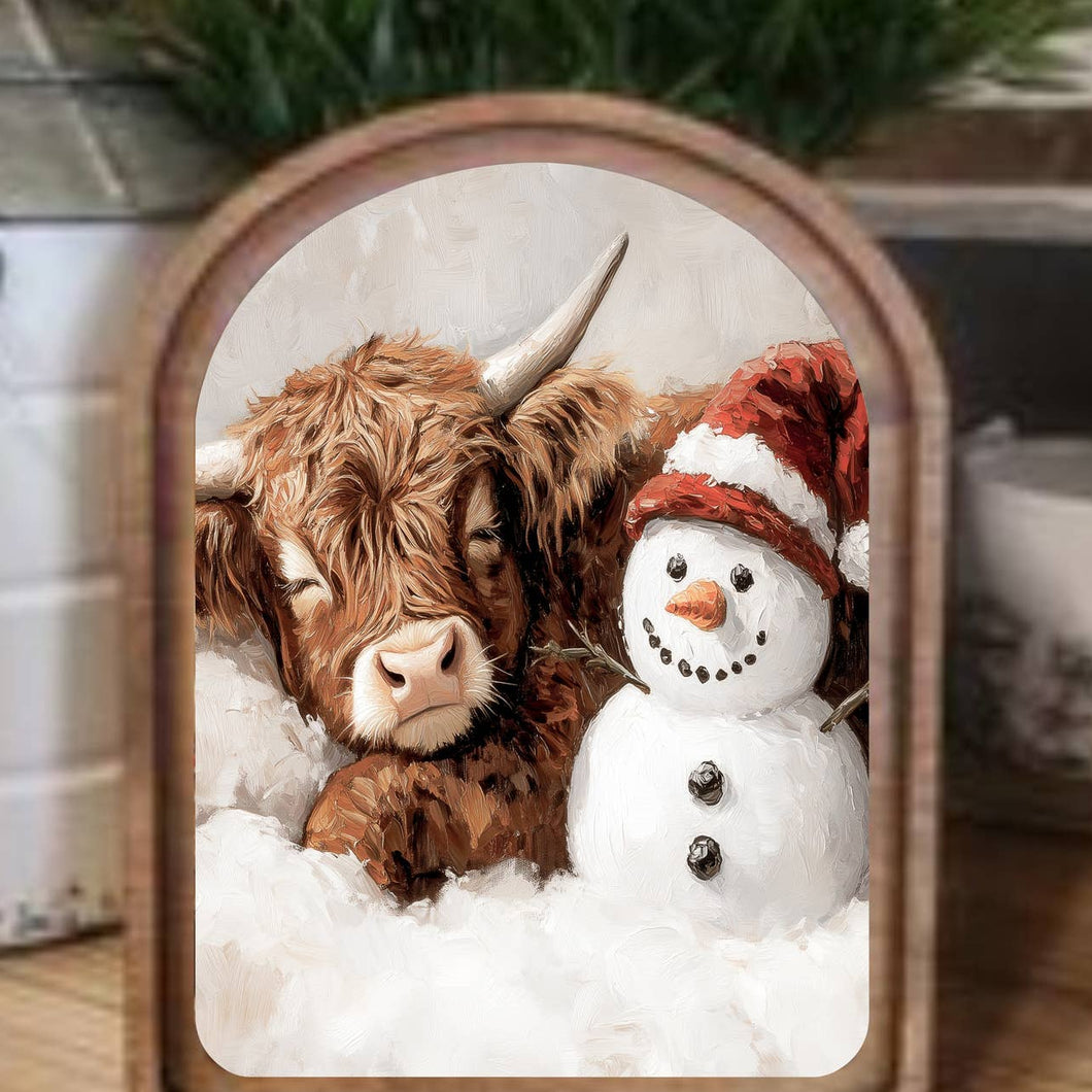 Arch Top Highland Snowman Framed Art