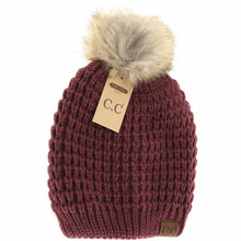 Load image into Gallery viewer, Solid Waffle Stitch Fur Pom C.C Beanie
