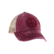 Load image into Gallery viewer, Distressed Peace Sign High Pony CC Ball Cap

