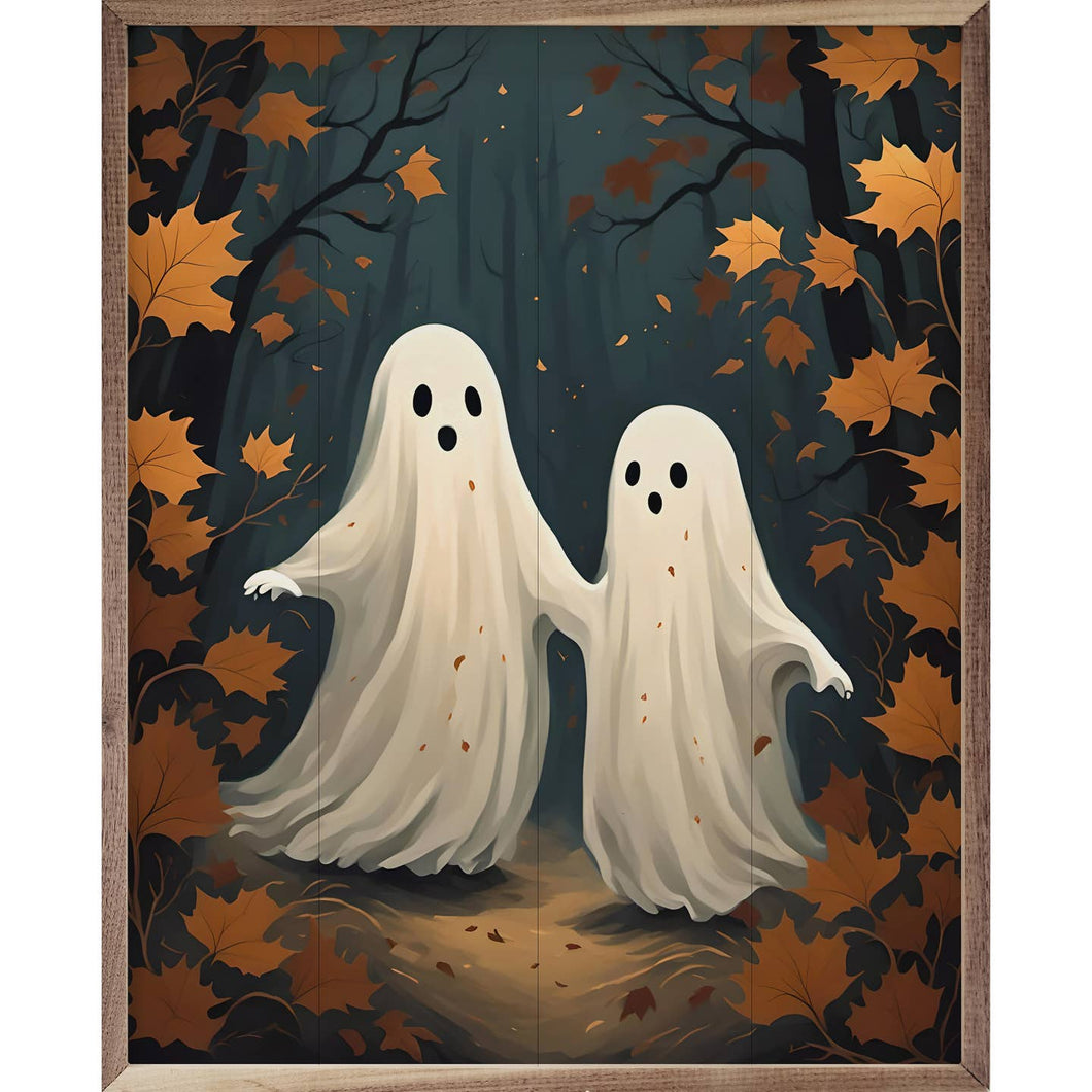 Two Ghost with Orange Leaves Wall Art
