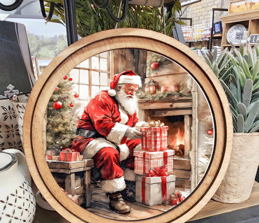 Round Santa With Gifts Art