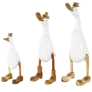 White Bamboo Wood Duck Decorative Sculpture