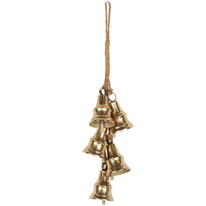 Gold Metal Cascading Decorative Bells with Jute Hanging Rope