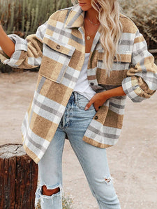 Women's Plaid Button Flannel Shirt Jacket