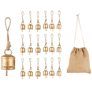 Gold Metal Decorative Bells with Brown Jute Rope