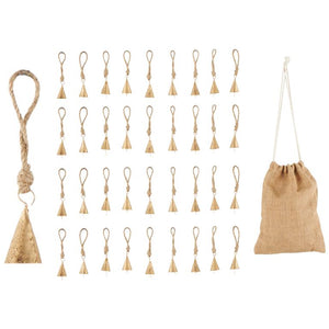 Gold Metal Tibetan Inspired Decorative Bells with Brown Jute Rope