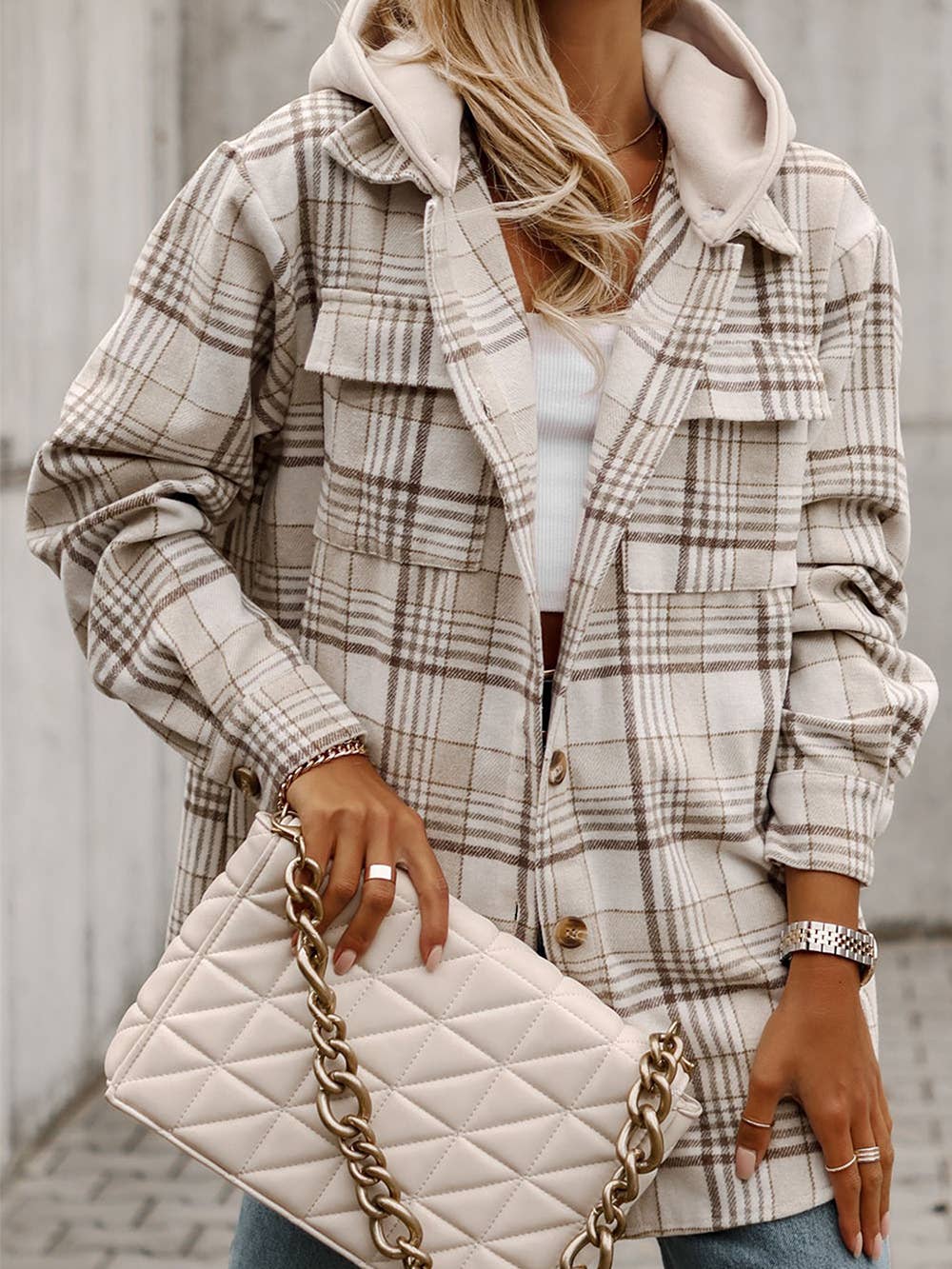Removable Hood Buttoned Shacket