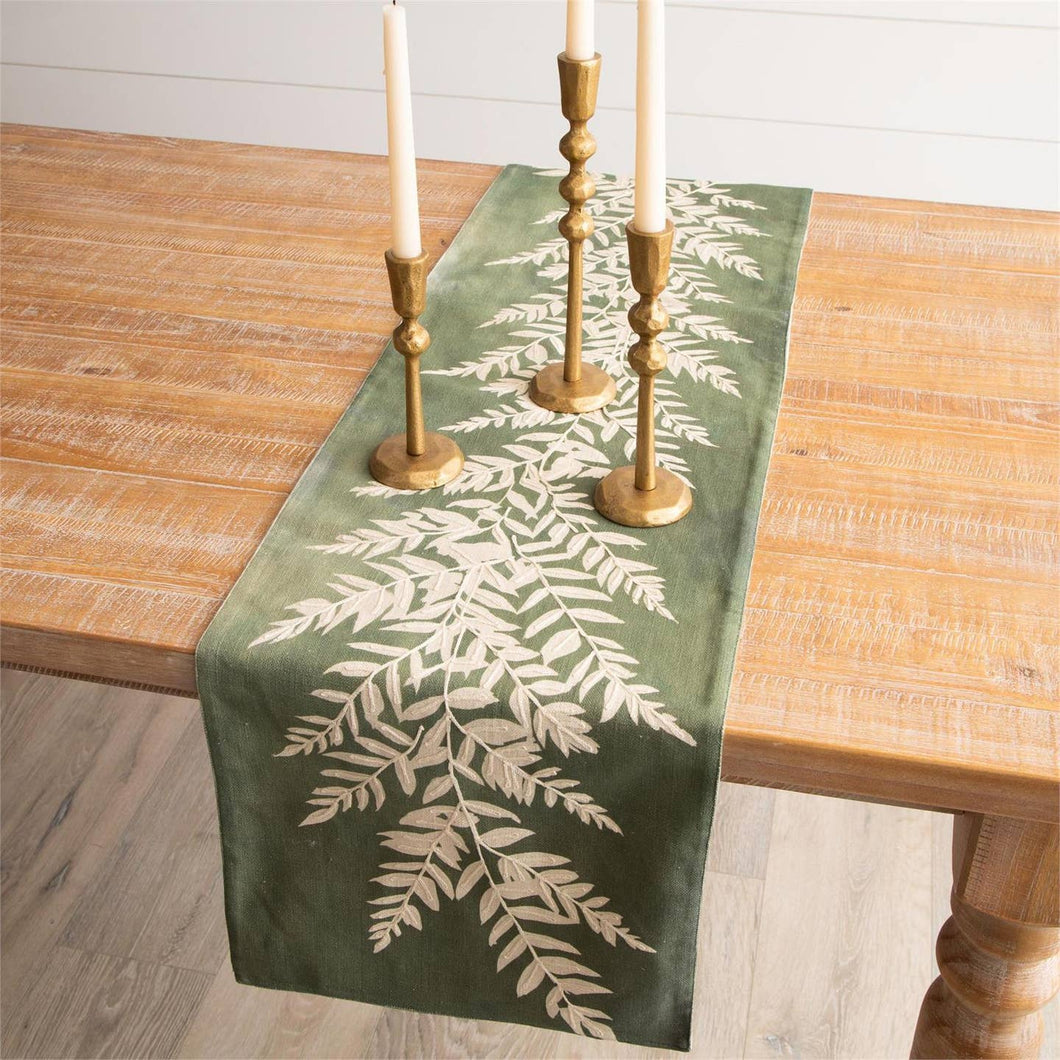 Embroidered Leafy Green Runner