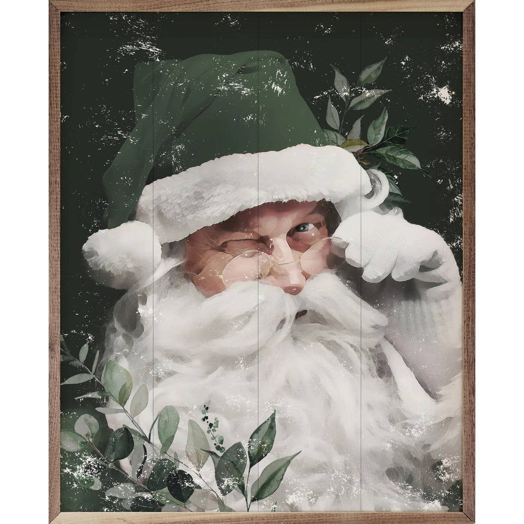 Winking Santa with Green Hat Wall Art