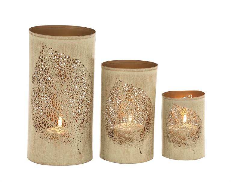 Gold Metal Leaf Decorative Candle Lantern with Gold Interior