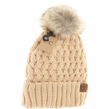Load image into Gallery viewer, Solid Lattice Stitch Fur Pom Hat
