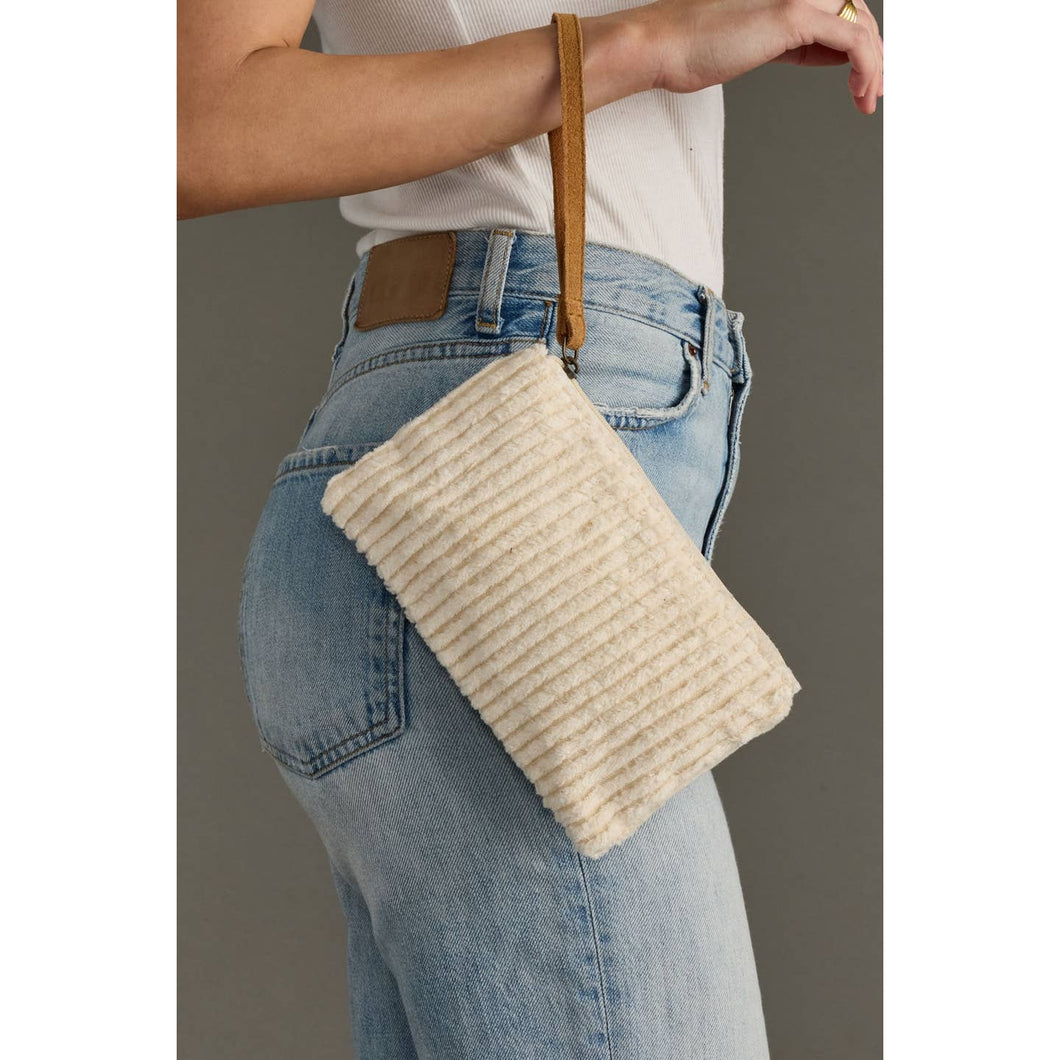 Cream Corduroy Wristlet