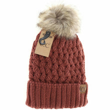 Load image into Gallery viewer, Solid Lattice Stitch Fur Pom Hat
