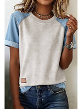 Load image into Gallery viewer, Denim Color Block Patchwork Round Neck Tee
