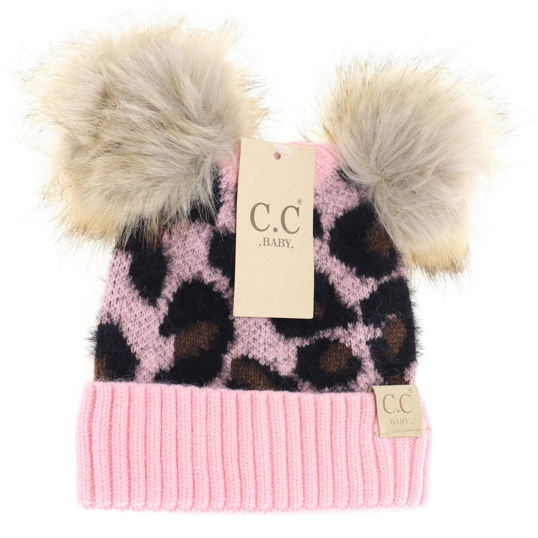 Baby Leopard Double Pom C.C Beanie