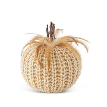 Load image into Gallery viewer, Crochet Pumpkin w/Wood Stem and Feathers
