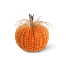 Load image into Gallery viewer, Crochet Pumpkin w/Wood Stem and Feathers
