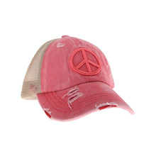 Load image into Gallery viewer, Distressed Peace Sign High Pony CC Ball Cap
