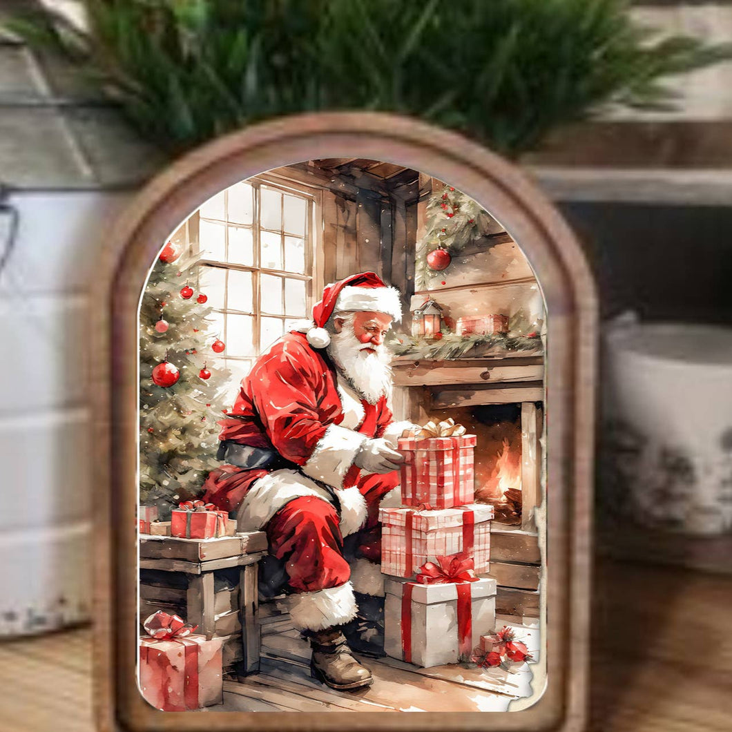 Arch Top Santa with Gifts Framed Art