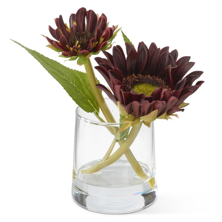 Burgundy Real Touch Sunflower Premade in Glass Vase