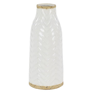 White Porcelain Ceramic Decorative Vase with Brown Base