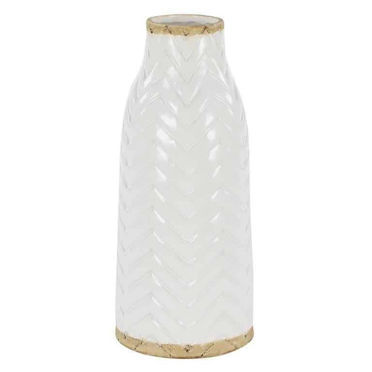 White Porcelain Ceramic Decorative Vase with Brown Base
