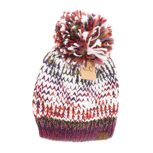 Fuzzy Lined Multicolored Yarn Pom Hat