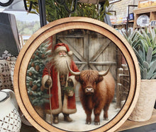 Load image into Gallery viewer, Round Highland with Santa Wall Art

