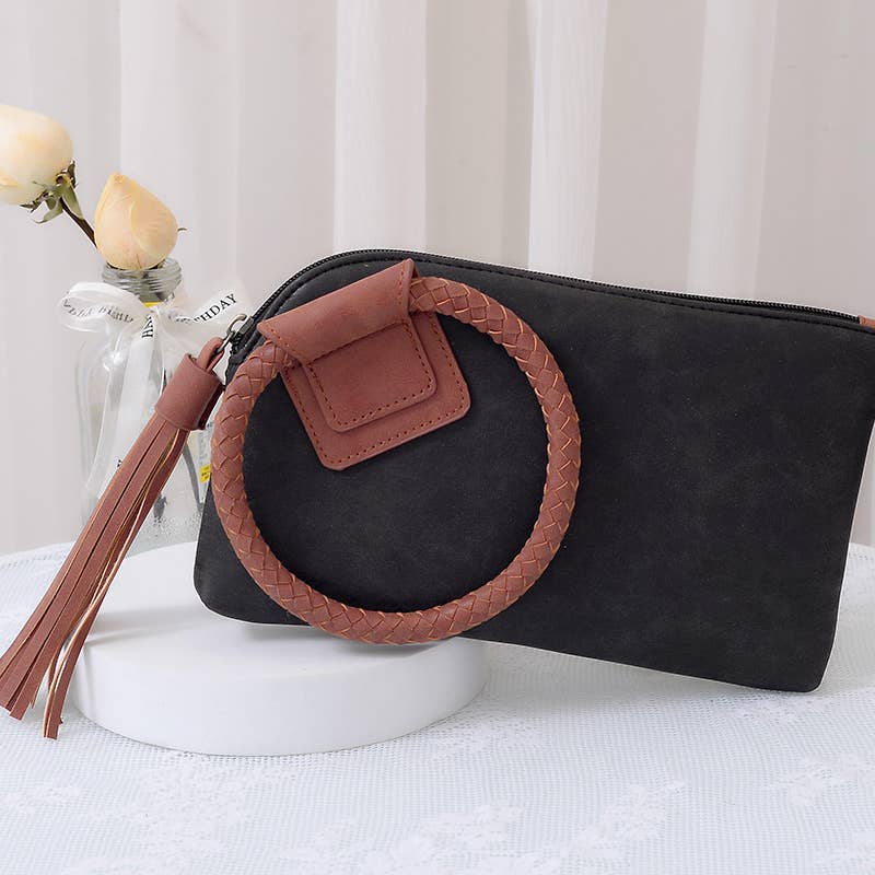 Fashion Cuff Handle Tassel Wristlet Clutch