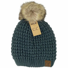 Load image into Gallery viewer, Solid Waffle Stitch Fur Pom C.C Beanie
