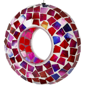 Glass Crimson Mosaic Fly-Through Hanging Bird Feeder