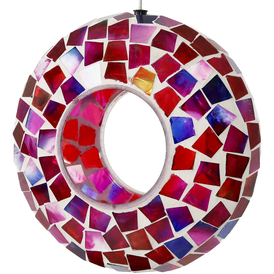 Glass Crimson Mosaic Fly-Through Hanging Bird Feeder