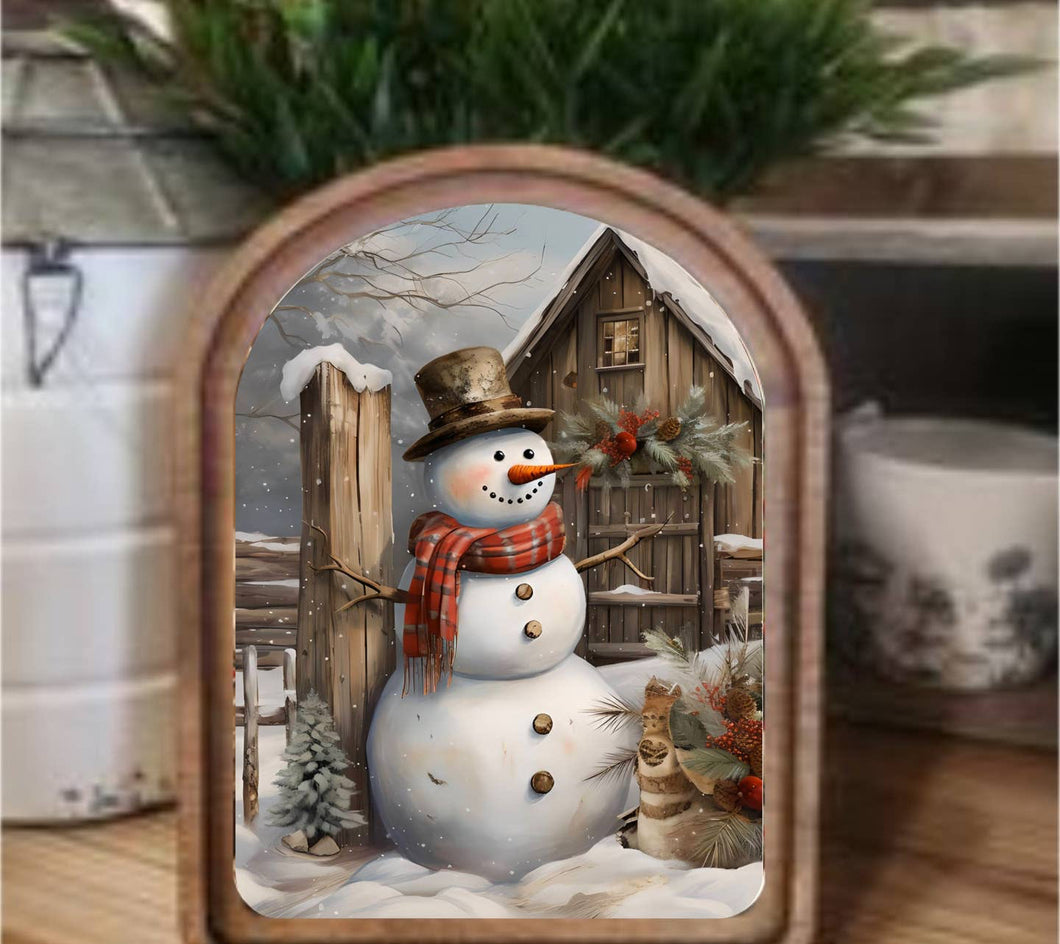 Arch Top Rustic Snowman Framed Art