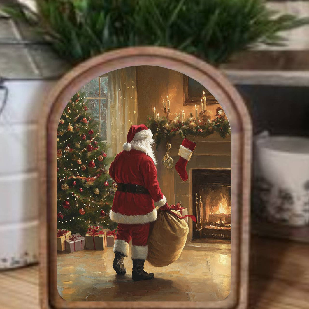 Arch Top Fireplace Santa Framed Art