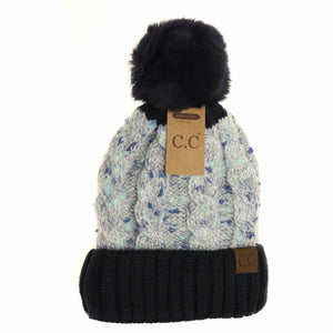 Confetti Cable Knit Faux Fur Pom Beanie