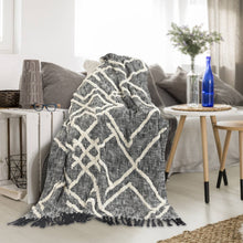 Load image into Gallery viewer, Tufted Geometric Black &amp; White Throw Blanket
