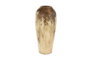 Beige Ceramic Handmade Distressed Decorative Vase