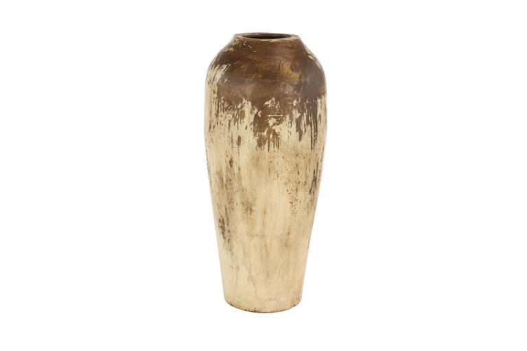Beige Ceramic Handmade Distressed Decorative Vase