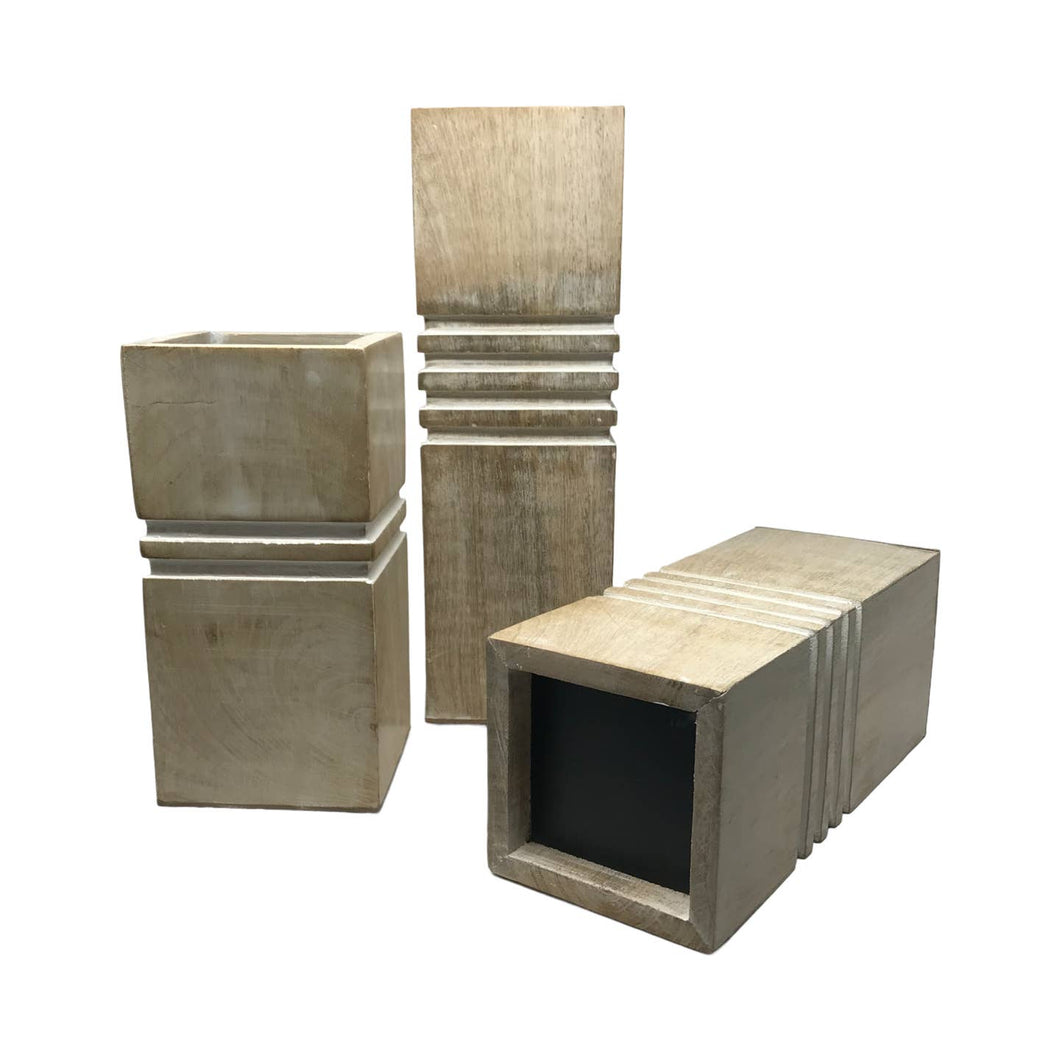 Mango Wood Cubic Pillar Candle Holders