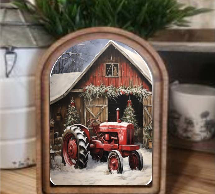 Arch Top Christmas Tractor Framed Art
