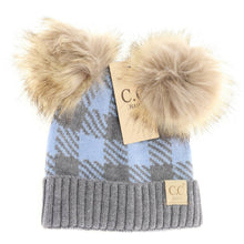 Load image into Gallery viewer, C.C Baby Buffalo Check Double Pom Newborn Hat
