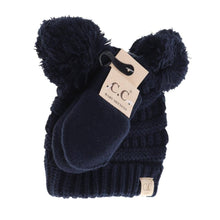 Load image into Gallery viewer, Baby Solid Double Pom with Mitten C.C.Beanie
