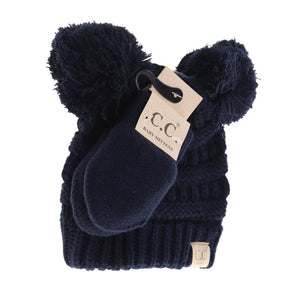 Baby Solid Double Pom with Mitten C.C.Beanie