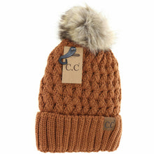 Load image into Gallery viewer, Solid Lattice Stitch Fur Pom Hat
